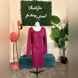 Chadwicks Long Sleeve Pleated Neck Sheath Dress in Berry